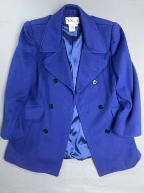 Talbots Royal Blue Double Breasted Wool Blend Peacoat Women's Size 8 Y2K
